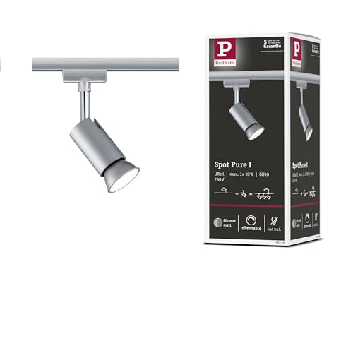 Paulmann 95329 Pure I URail Individual spot GU10 max. 10W dimmable 230V Chrome matt, Chrome Rail System – Choose Any lamp