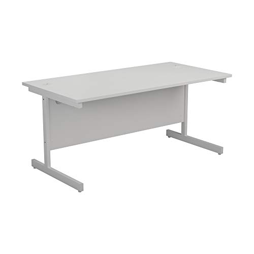 Office Hippo Heavy Duty Rectangular Cantilever Desk, Home Office Table + Integrated Cable Ports, PC Desk For Office or Home, 5 Yr Wty - White Frame/White Top, 140cm x 60cm