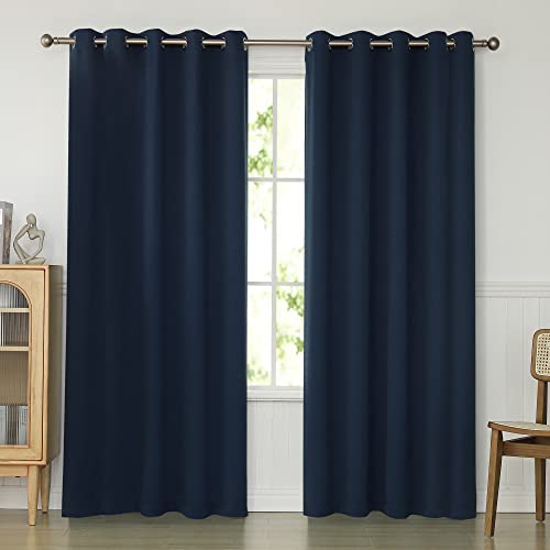 KEQIAOSUOCAI Navy Blue Curtains 72 Inches Wide by 84 Inches Long for Bedroom - Room Darkening Grommet Extra Wide Windows Curtains Drapes for Living Room, 2 Panels, Navy, 72W x 84L