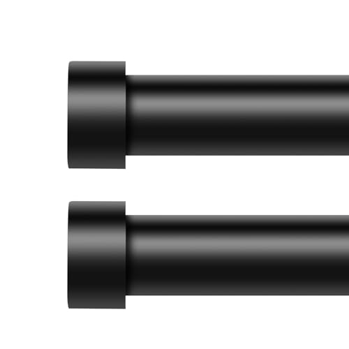 "2 Pack Black Curtain Rods for Windows 66 to 120 Inch(5.5-10 Feet),1"" Diameter Drapery Rods with Modern Style End Cap Finials,Size:36-120 Inch"