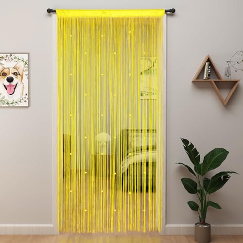 "YIIBAII Beaded Curtain Beaded Curtains for Doorways Crystals Suitable for Interior Hanging Decoration and Partitions Closet Curtains (Yellow, 39""x110"")"