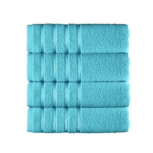 Elegant Comfort 100% Turkish Cotton 4 Lines Viscose Stripe Luxury 4 Pack Hand Towel Set - Ultra Absorbent and Soft 16 x 28 Inch Premium Hotel Spa Quality Towels for Everyday Bath Use, Aqua