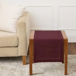 Solino Home Burgundy Linen Table Runner 14 x 36 Inch ??? 100% Pure Linen Classic Hemstitch Table Runner for Halloween, Thanksgiving, Christmas ??? Handcrafted from European Flax and Machine Washable
