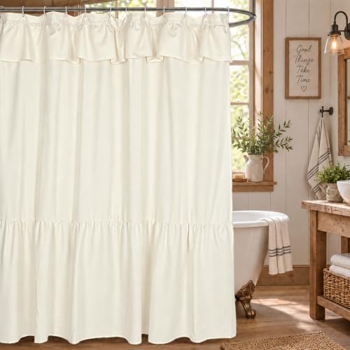 DOSLY ID??ES Ruffled Farmhouse Shower Curtain,Beige Fabric,Country and Chic Style,72x72 in