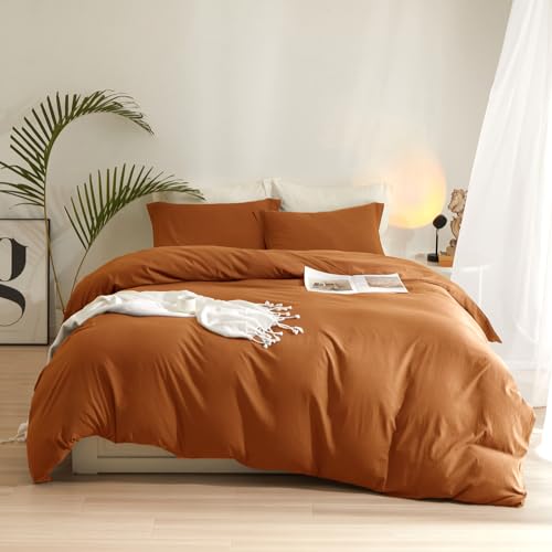 Terracotta Boho & Rust Color Full Size Microfiber Bedding Set in Burnt Orange and Caramel - Soft 80”x90” Comforter Cover with Zipper Closure and 2 Pillowcases