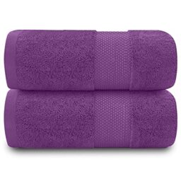 GC GAVENO CAVAILIA Fade Resistant Bathroom Set, 700 GSM Premium Quality Extra Absorbent 100% Cotton Bath Towel, Egyptian, Purple, 2PK, 555605