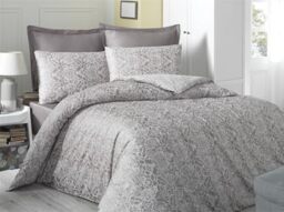Nuit Des Rêves Luxurious Satin Double Quilt Cover Set (200 x 200 cm), Brown & White, 100% Cotton, 2 Pillowcases (80 x 80 cm), Machine Washable at 40°C, 210 Thread Count