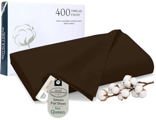 400 Thread Count 100% American Grown Cotton Chocolate Flat Sheet Only - Cooling Sheets - Luxury Sateen Weave - Queen Size Flat Sheet Sold Separately - Super Soft Cotton Top Sheets (Queen, Hazel Nut)