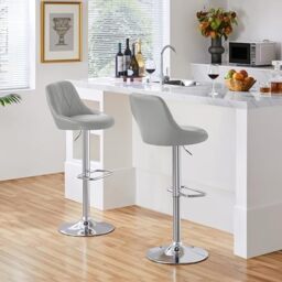 Yaheetech Modern Adjustable Swivel Counter Bar Stools 2PCS, Light Grey