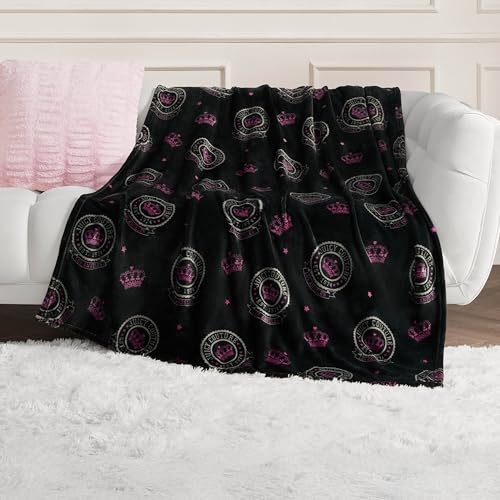 "Juicy Couture - Throw Blanket, Juicy Emblem, Plush and Cozy, Decorative Blankets for Sofas, Chairs and Beds, Luxurious and Soft, Chic Home Decor, Measures 50"" x 70"", Emblem Black"