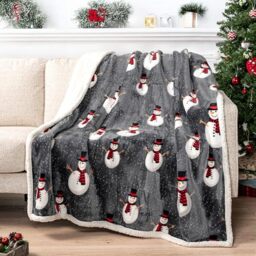 PAVILIA Premium Christmas Sherpa Throw Blanket - Snowman Decoration, Fleece, Plush, Warm, Cozy Reversible Microfiber Holiday Blanket 50 x 60