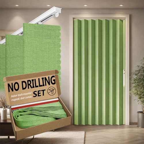 "Jilron Accordian Door Curtain,Install Adhesive Track 100% Blackout Doorway Curtains,Suitable for Bedroom,Closet,Interior Room Divider,Green 43"" W??78"" L,1 Piece"