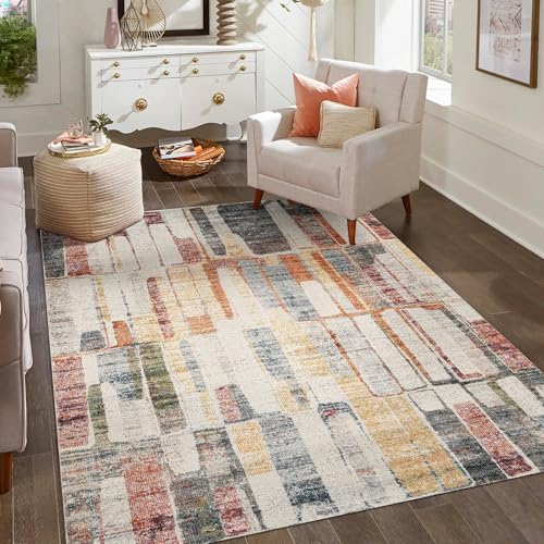 Rugs by Desire Aress Modern Living Room Rug Washable Polypropylene Area Rug with 2mm Cut Pile and Cotton Backing Stylish Low-Pile Indoor Carpet for Bedroom - Hallway, Multi Colour-Slate, 160x230 cm