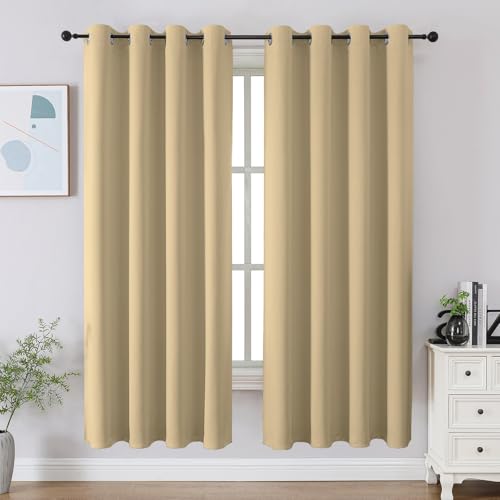 CUCRAF Beige Blackout Curtains 63 inch Length 2 Panels Set, Room Darkening Drapes for Living Room Bedroom, Thermal Insulated Light Blocking Grommet Window Curtain (W52 x L63 Inch)