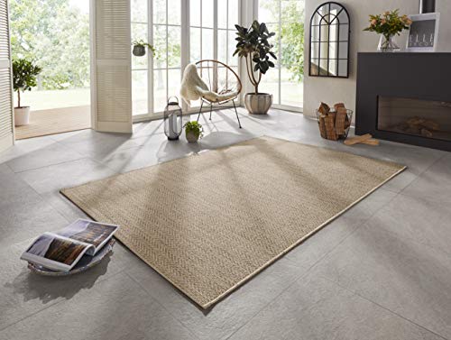 ELLE Caen Indoor and Outdoor Rug 120 x 170 cm - Handmade Look Modern Design Flat Weave - Weatherproof for Patio, Balcony, Living Room, Kitchen, Office and Bedroom in Natural Brown
