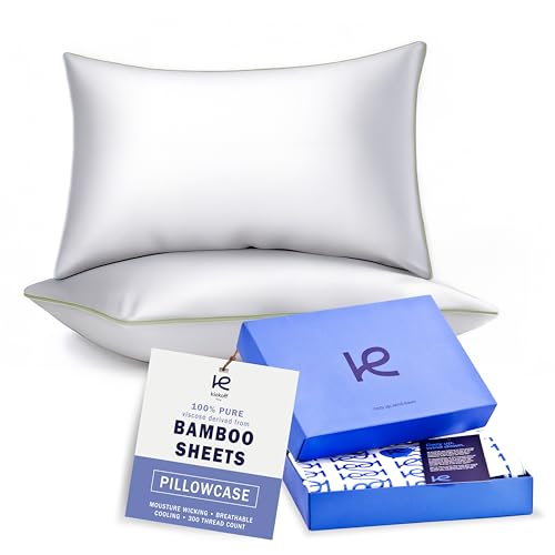 "Kickoff Viscose Bamboo Pillowcase, Queen, Set of 2, 100% Organic Hidden Zippered Viscose Bamboo Pillow Case Queen Size, Cooling Pillow Cover for Hot Sleepers (20""x30"", Trimmed, Soft Sage)"