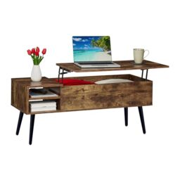 Relaxdays lift-top coffee table with storage, HxWxD: 46x100x40 cm, 2 side pockets, industrial design, brown/black