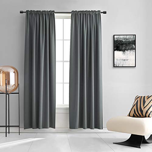 DONREN 96 Inches Long Room Darkening Curtain Draperies for Living Room - Blackout Solid Rod Pocket Curtains for Dining Room(2 Panels,Medium Grey)