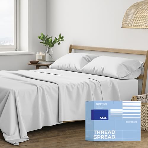 "THREAD SPREAD Egyptian Cotton Sheets Queen Size - Luxury Queen Sheets 400 Thread Count (4 PC, Silver), Soft, Breathable, Cooling, Sateen Weave 16"" Deep Pocket Long Staple Cotton Bed Sheet Set"