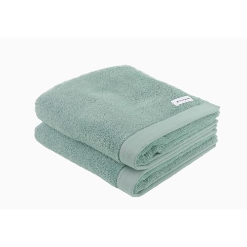 TOM TAILOR Towel, Pack of 2, 50 x 100 cm, 100% Cotton/Sponge, with Hook and Label with Logo, Colour Bath Towel Turquoise (Fresh Sage)