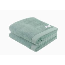 TOM TAILOR Towel, Pack of 2, 50 x 100 cm, 100% Cotton/Sponge, with Hook and Label with Logo, Colour Bath Towel Turquoise (Fresh Sage)