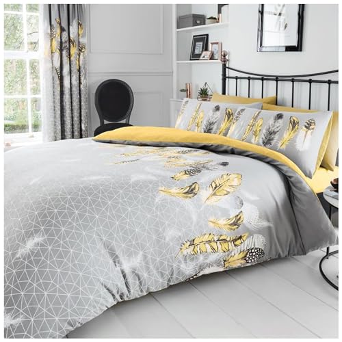 Gaveno Cavailia Luxurious Feathers Bed Set with Duvet Cover and Pillow Cases, Polyester-Cotton, [ King-Yellow ], Polycotton