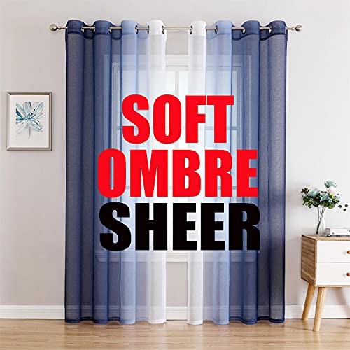 G2000 Sheer Curtains & Drapes 95 Inch Navy Blue & White Ombre Bedroom & Living Room Window Curtains with Light Filtering & Grommet for Patio Sliding Glass Door - 2 Panels