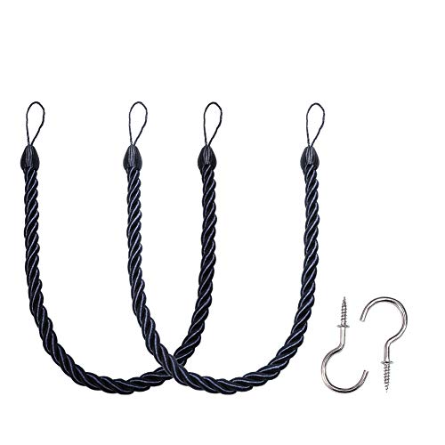BEL AVENIR Curtain Ropes Tiebacks Tie-Backs, Curtain Handmade Holdbacks with 2 Metal Screw Hooks (Navy, 2pack)