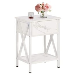 VECELO Bedside Table, Modern Versatile Nightstands X-Design Side End Night Stand Storage Shelf, with Bin Drawer, Home Decoration for Living Room,Bedroom, Lounge, 40cm x 30cm x 55cm