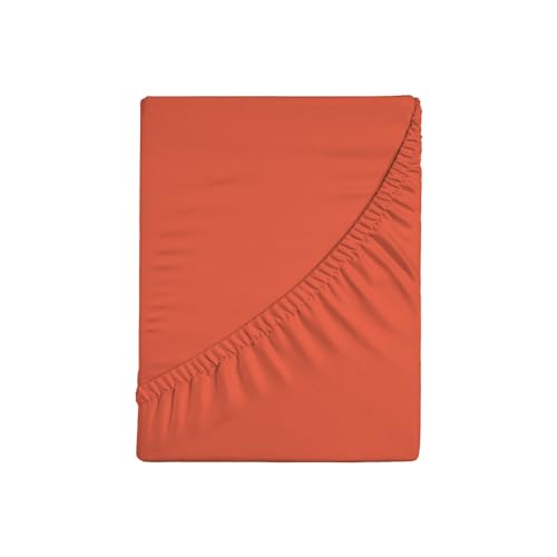 Zer0bed, Fitted Sheet with Corners, Plain Colour, 100% Cotton, 30 cm Maxi Angle, Coral, 130 x 200 cm