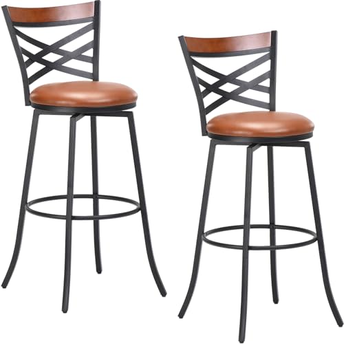 Farini Swivel Bar Stools Set of 2, Country Style Chairs with Back and Footrest for Kitchen Island, Pub, Restaurant, Bar Height and Perfect for any Bar
