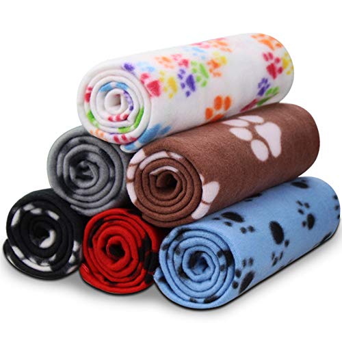 Comsmart Dog Blankets for Small Dogs, 6 Pack Puppy Blanket Cute Paw Print Pet Blanket for Dog, Puppy, Cat, Kitten, 39x35 inches