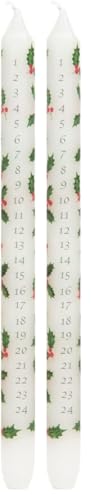 Talking Tables Holly Leaf Christmas Advent Candle - 30cm Wax Candlestick, Dates to Countdown Xmas Day - Festive Wreath, Table Decorations, BC-Holly-ADV-CNDL, White (Pack of 2)