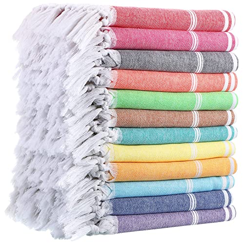 12 Pcs Turkish Beach Towels Set Turkish Bath Towel Bulk Peshtemal Bath Towel 71 x 35 Inch Oversized Quick Dry Lightweight Adult Use Turkish Towel for Beach Travel Pool Camping Sauna Bath Spa, 12 Color
