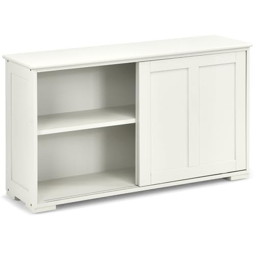 GiantexUK Kitchen Sideboard, Wooden Buffet Cabinet with Adjustable Shelf and Sliding Doors, Freestanding Storage Cupboard Unit for Dining Living Room Hallway (without glass, White)