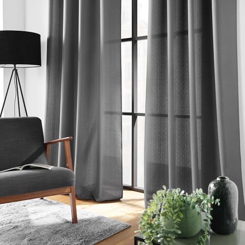 Douceur d'Intérieur, Soline Concrete Eyelet Curtain 140 x 280 cm Polyester Plain