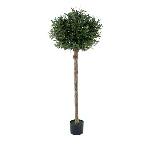 Artificial Olive Tree, Topiary Faux Tree, Premium Quality Real Wood Trunk, Natural Appearance Leaves, UV Protected, Indoor and Outdoor Use