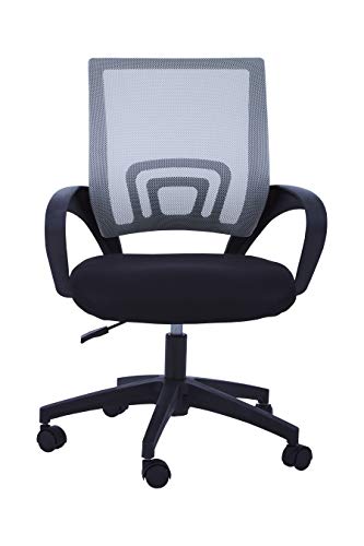 Premier Housewares Home Office Chair with Black Armrest, Comfy Desk Chairs, Grey/Black - w62 x d55 x h95cm