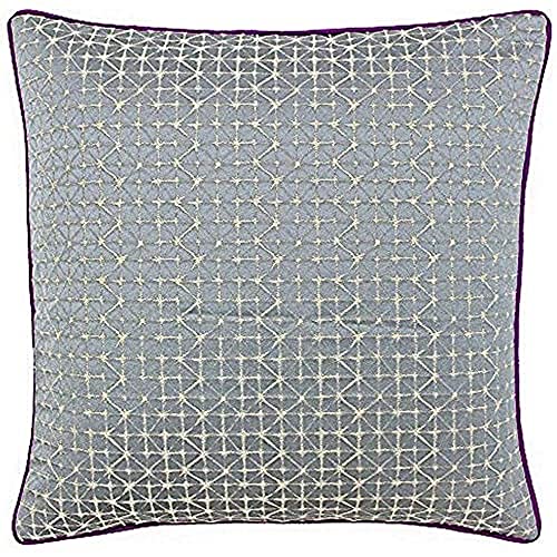 "Riva Paoletti Pimlico Cushion Cover - Silver Grey - Geometric Diamond Design - Jacquard Weave - Contrasting Magenta Pink Piped Edges - 65% Polyester 35% Viscose - 45 x 45cm (18"" x 18"" inches)"