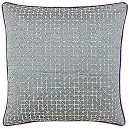 "Paoletti Riva Pimlico Cushion Cover - Silver Grey - Geometric Diamond Design - Jacquard Weave - Contrasting Magenta Pink Piped Edges - 65% Polyester 35% Viscose - 45 x 45cm (18"" x 18"" inches)"