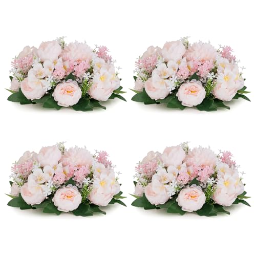 Flower Balls for Wedding Centerpieces - 4 Pcs Artificial Rose Arrangement, Small Fake Bouquet for Party, Anniversary, Home Decor - Pink & Purple
