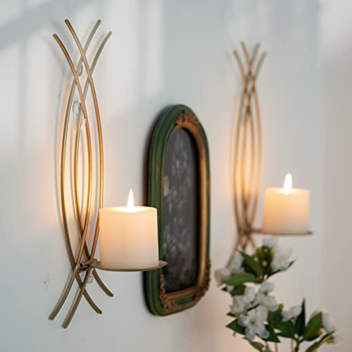 AimtoHome Wall Sconce Gold Wall-Mount Metal Iron Wall Candle Sconce Holder Hanging Art Home Decoration Wall Mounted Decorative Candle Holder, Set of 2