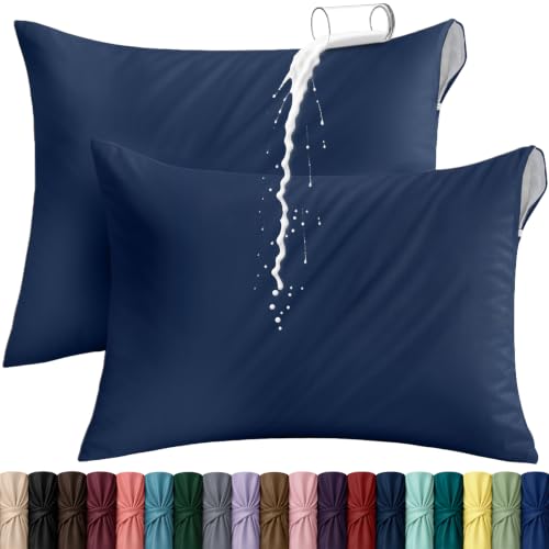 Utopia Bedding Waterproof Zippered Pillow Encasement - Pillow Protectors Jersey - 20 x 38 Inches (Pack of 2, King, Navy)