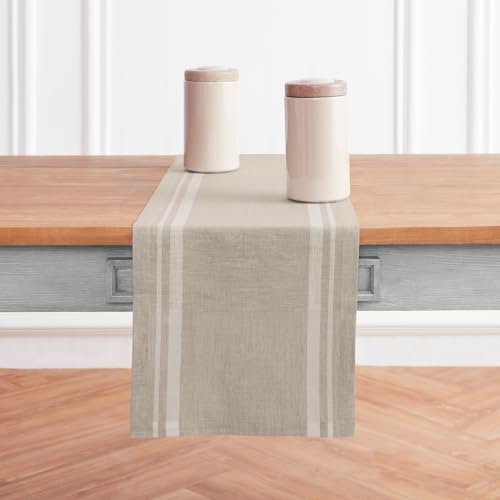 Solino Home Striped Linen Table Runner ??? 100% Pure Linen 14 x 90 Inches Table Runner for Thanksgiving, Christmas, Holiday, Winter ??? French Stripe, Handcrafted from European Flax ??? White and Natural