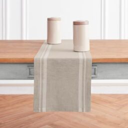 Solino Home Striped Linen Table Runner ??? 100% Pure Linen 14 x 90 Inches Table Runner for Thanksgiving, Christmas, Holiday, Winter ??? French Stripe, Handcrafted from European Flax ??? White and Natural