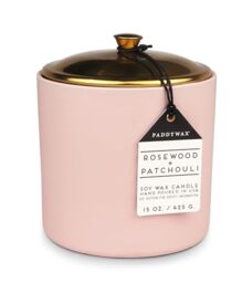 Paddywax Scented Candles Minimalist Hygge Range Luxury 3-Wick Candle in Matte Ceramic Container with Lid, 425g, Rosewood + Patchouli