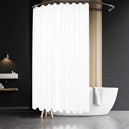 Barossa Design Fabric Shower Curtain Waffle 108Wx72L(Extra-wide) White - 18 Holes, 230GSM Heavyweight Fabric, Water Repellent, Machine Washable, Hotel Luxury Spa Cloth Curtain for Bathroom