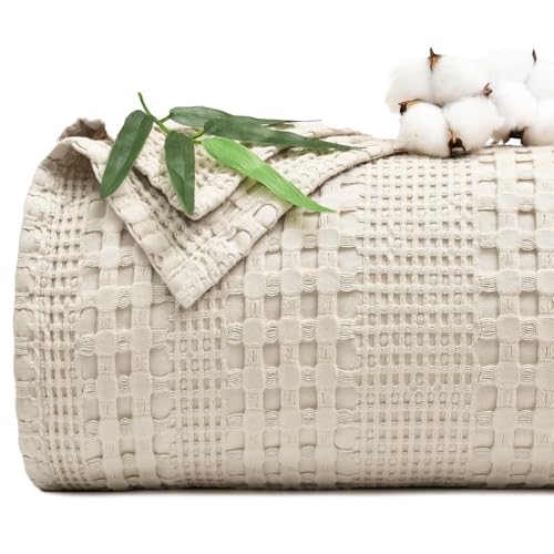 "PHF Cooling Waffle Blanket California King Size, Lightweight 60% Rayon from Bamboo & 40% Cotton Breathable Blanket for Hot Sleepers, Summer, Soft Luxury for Bed Couch Sofa, 110""x96"", Linen"
