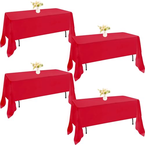JALANCY 4 Pack Rectangle Tablecloth 60x126 Inch Red Table Cloth for 8 Foot Rectangle Tables Washable Polyester Table Cover for Wedding Dining Table Buffet Parties Banquet Decoration???Red???