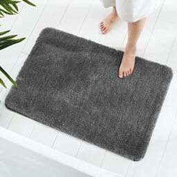 GONICVIN Bathroom Rugs, 50 x 80cm Fluffy Microfiber Absorbent Non-Slip Bath Mats, Machine Washable Bath Rugs for Tub, Shower and Bathroom (Charcoal)